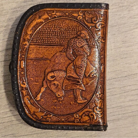 Vintage Spanish Hand Tooled Corrida Matador Leather Coin Wallet